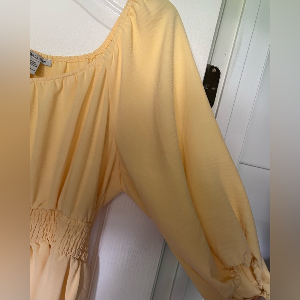 SABRINA LAUREN Butter Yellow Puff Sleeve Sweetheart Peasant Dress Cottage | Sz L - Picture 6 of 12
